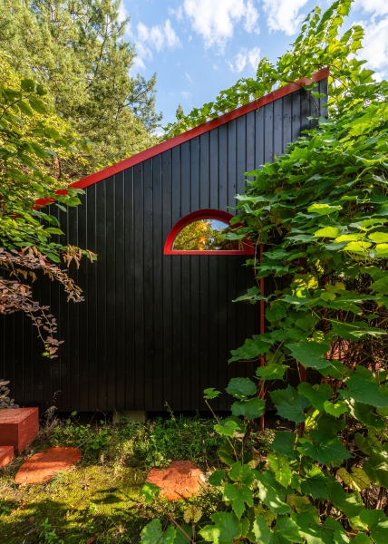 Современная архитектура цветного садового домика